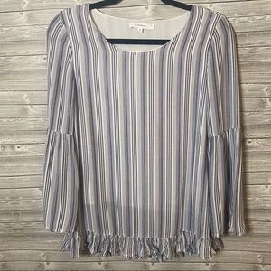 Olivaceous Striped Ruffle Bell Sleeve Top